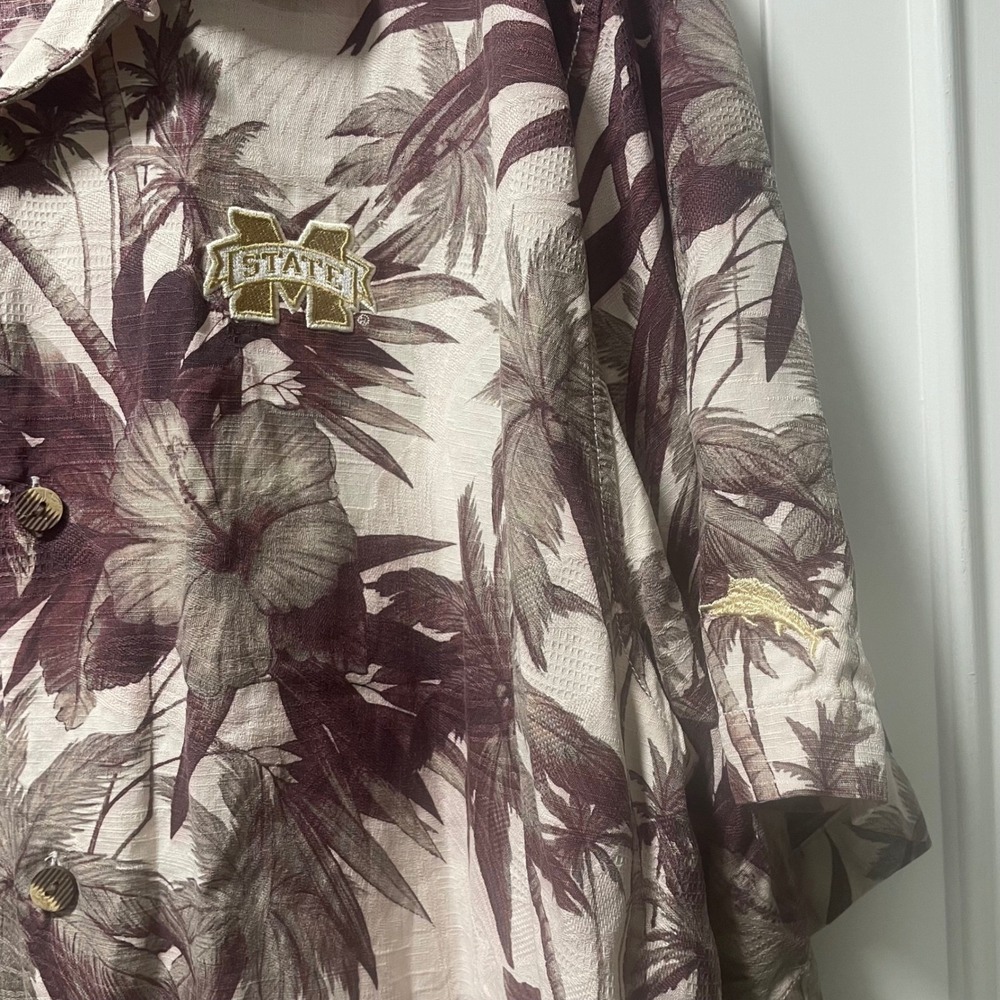 Tommy Bahama Mens XXL Mississippi State Bulldogs Silk Floral Camp Shirt Burgundy - Picture 3 of 8